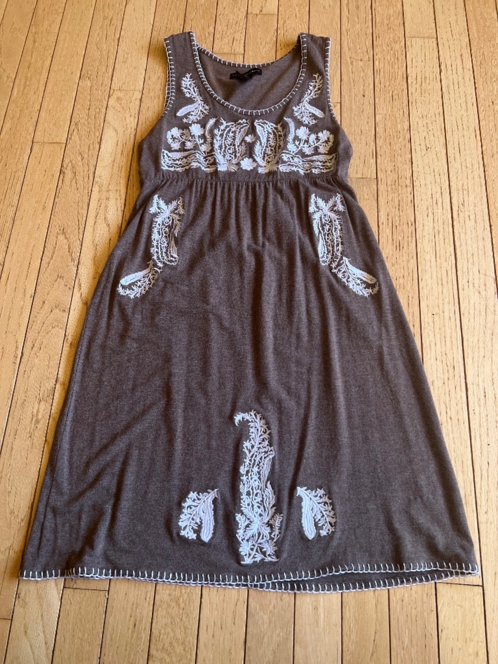 Grace Elements Brown Sleeveless Embroidered Boho Shift Dress